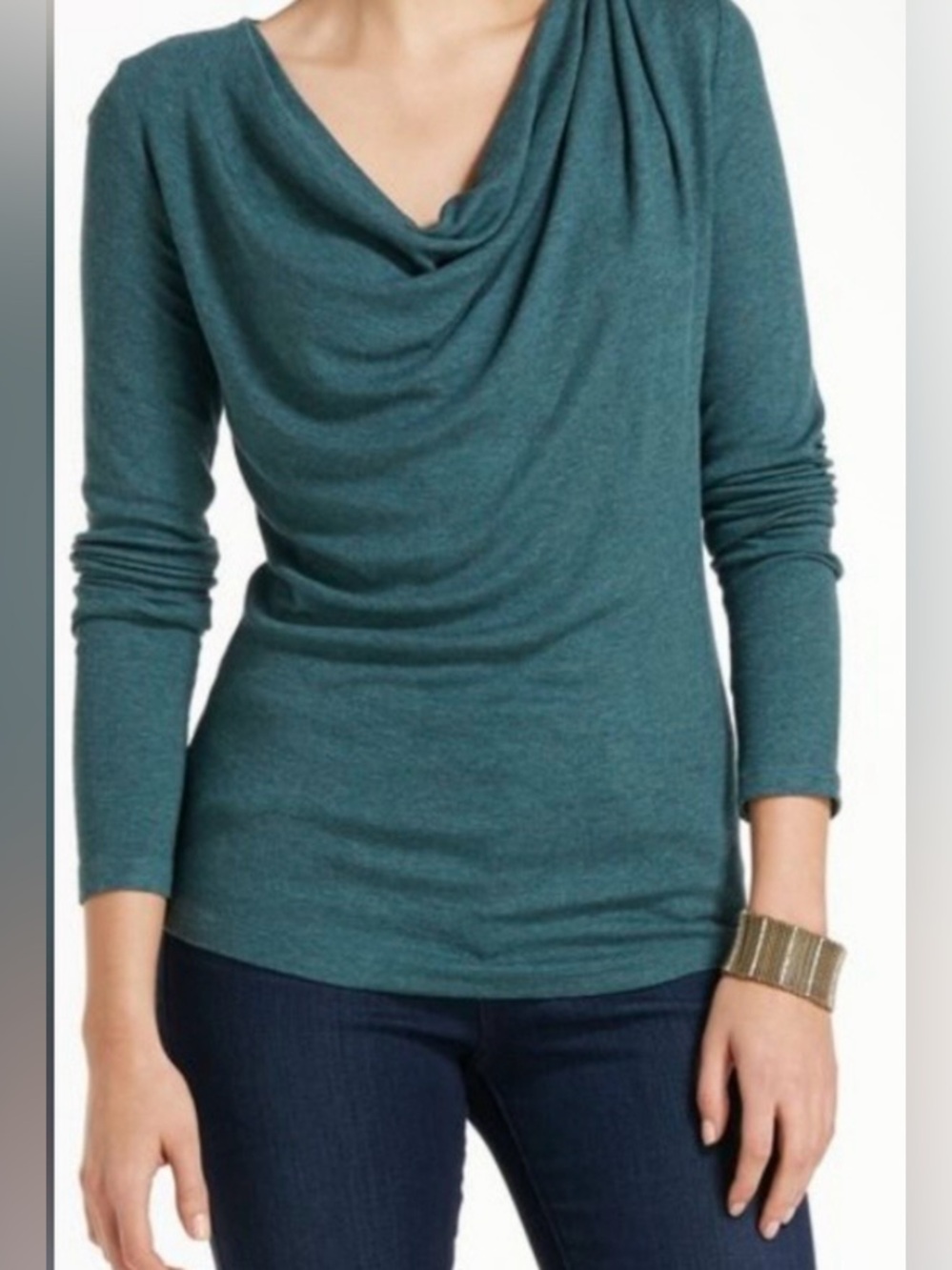 Bunulu Women's Cowl-Neck Long-Sleeve Sweater - Teal Sz M